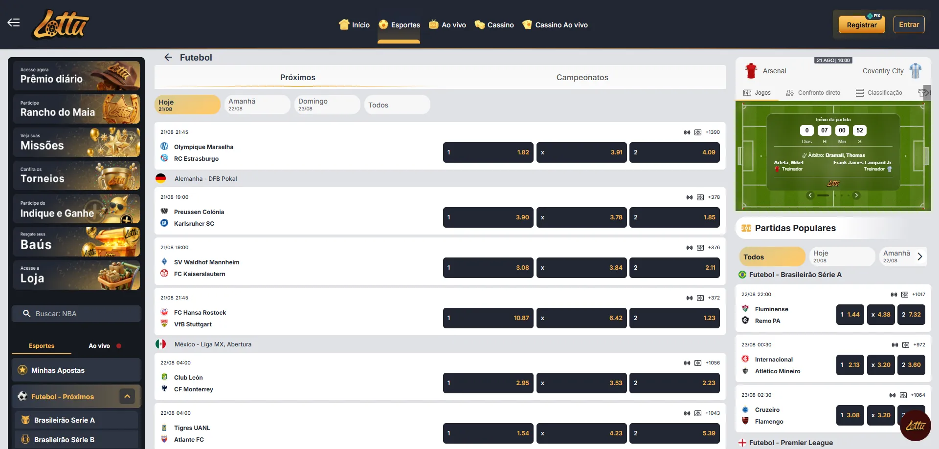 Apostas esportivas no Lotus Bet — futebol, basquete e mais modalidades